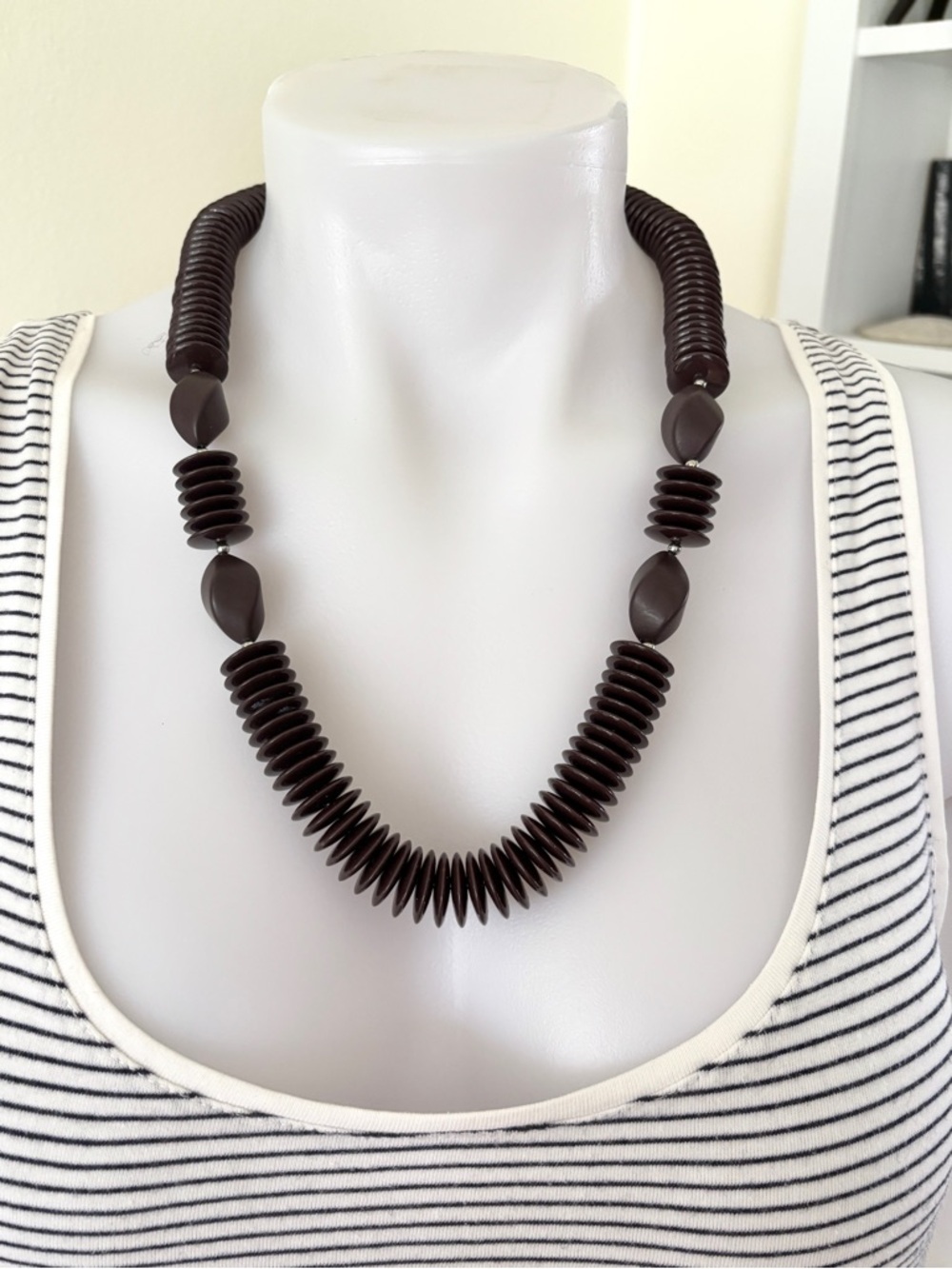 Vintage MCM dark brown chunky disc beads necklace